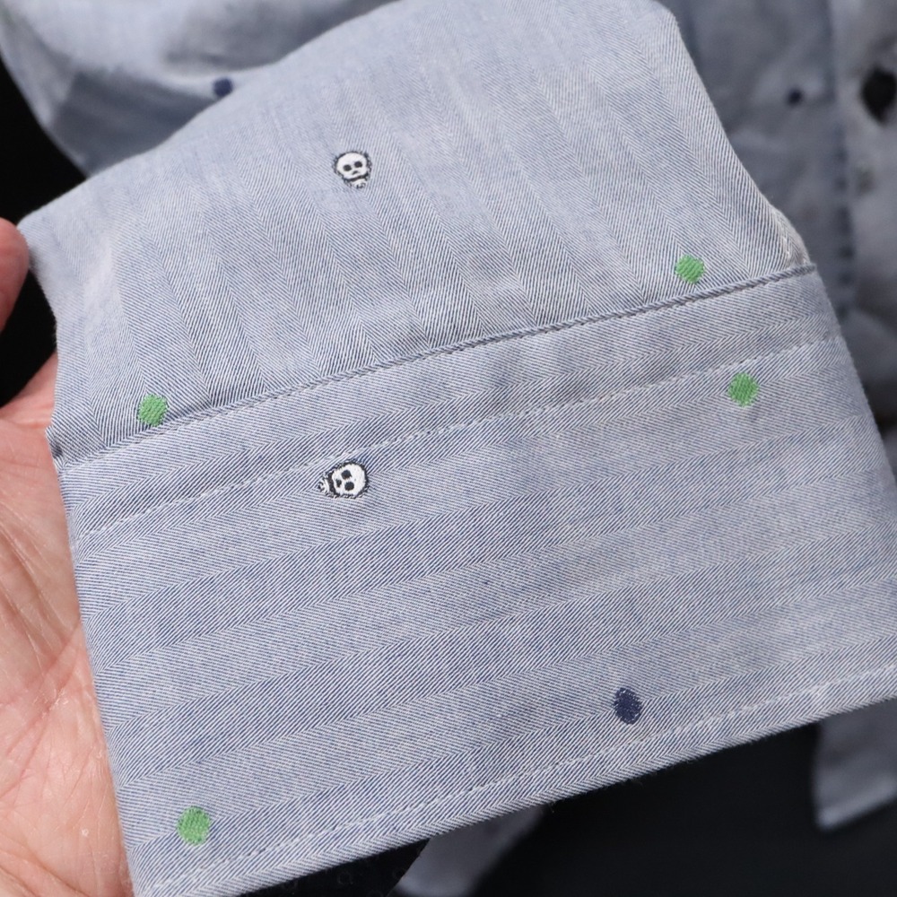 Visconti Black Men's Button Up Blue Long Sleeve Shirt Sz XXL 2X Skull Design - Picture 6 of 10